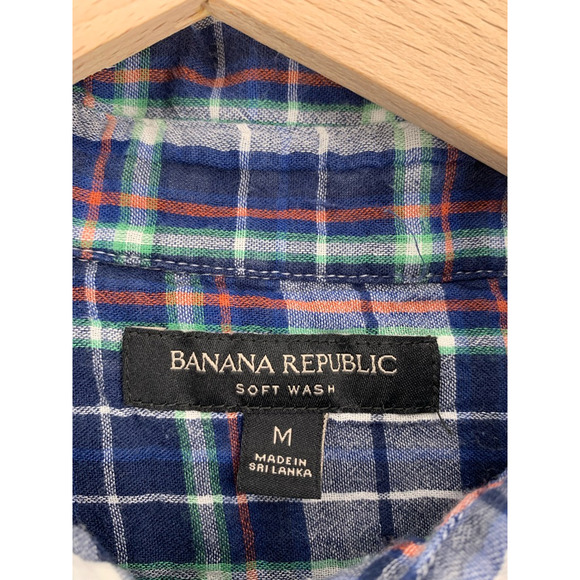 Banana Republic Blue Plaid Long Sleeve Shirt M - Picture 6 of 7